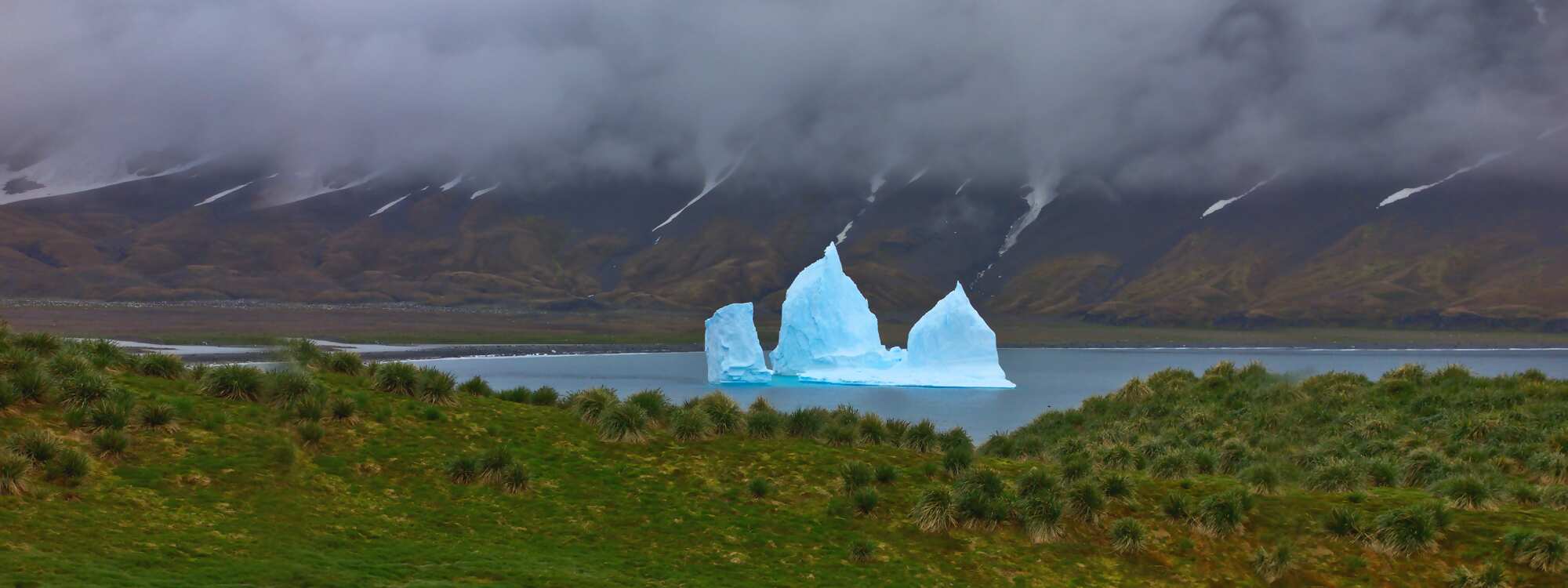 Südgeorgien - gestrandeter Eisberg an der Küste in der Region Antarktis